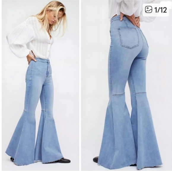 We The Free Denim - We the Free People 'Just Float On' Wide Flare Raw Distressed High Rise Jeans 25